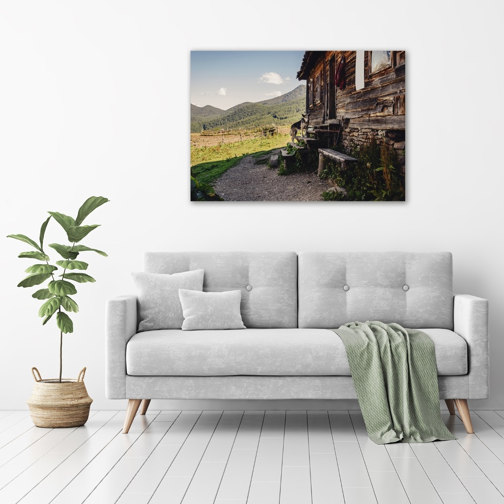 Moderní akrylový fotoobraz Dřevěný dům hory