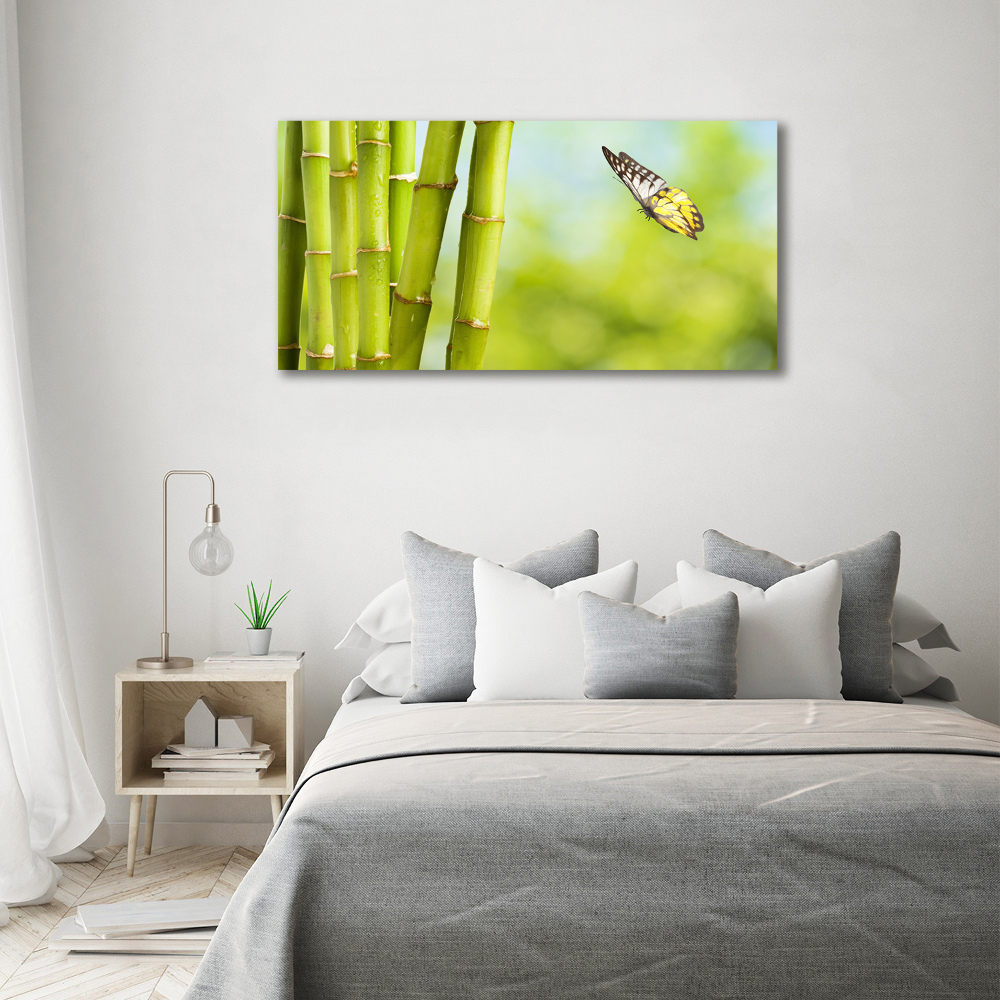 Foto obraz akrylový do obýváku Bambus a motýl