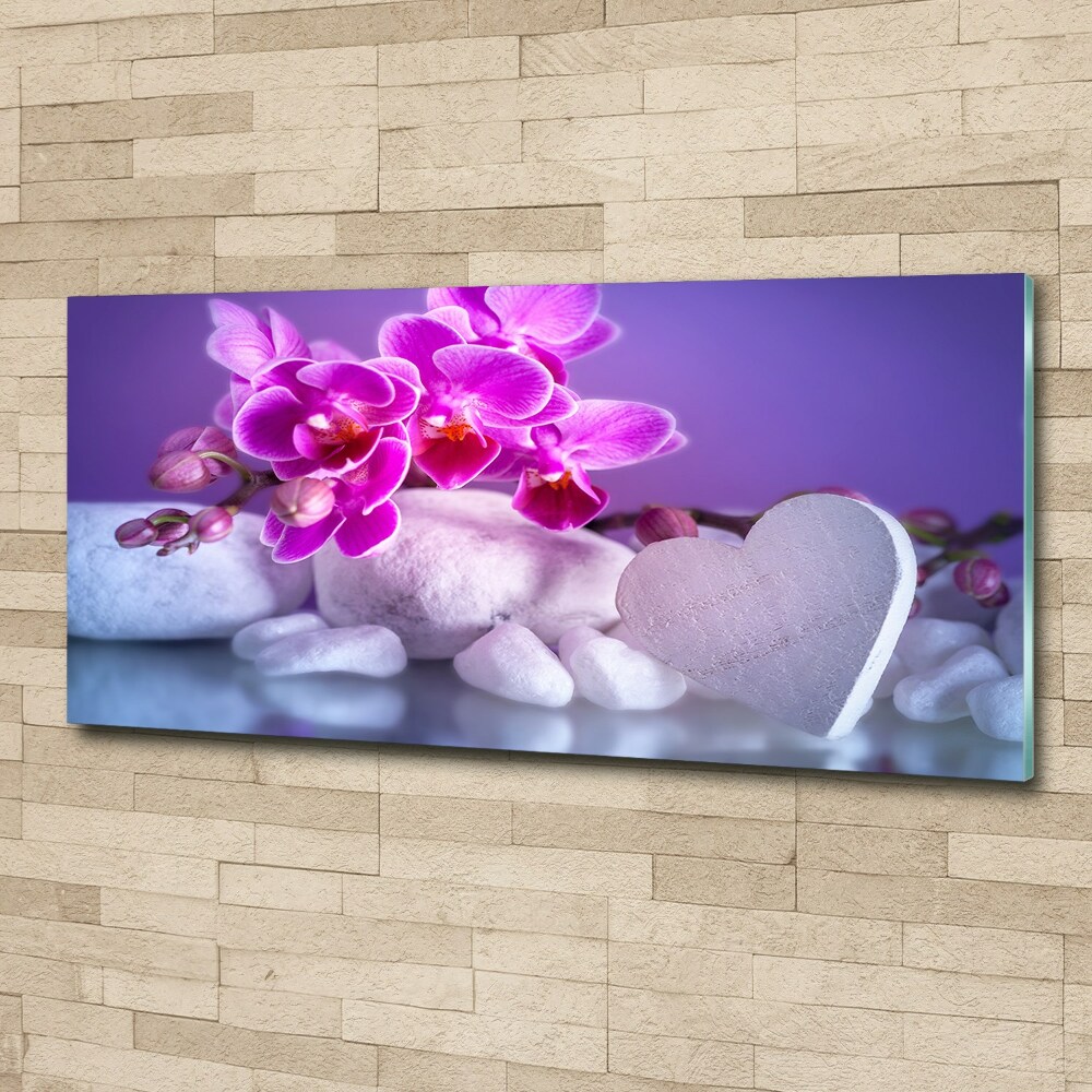 Foto obraz akryl do obýváku Orchidej a srdce