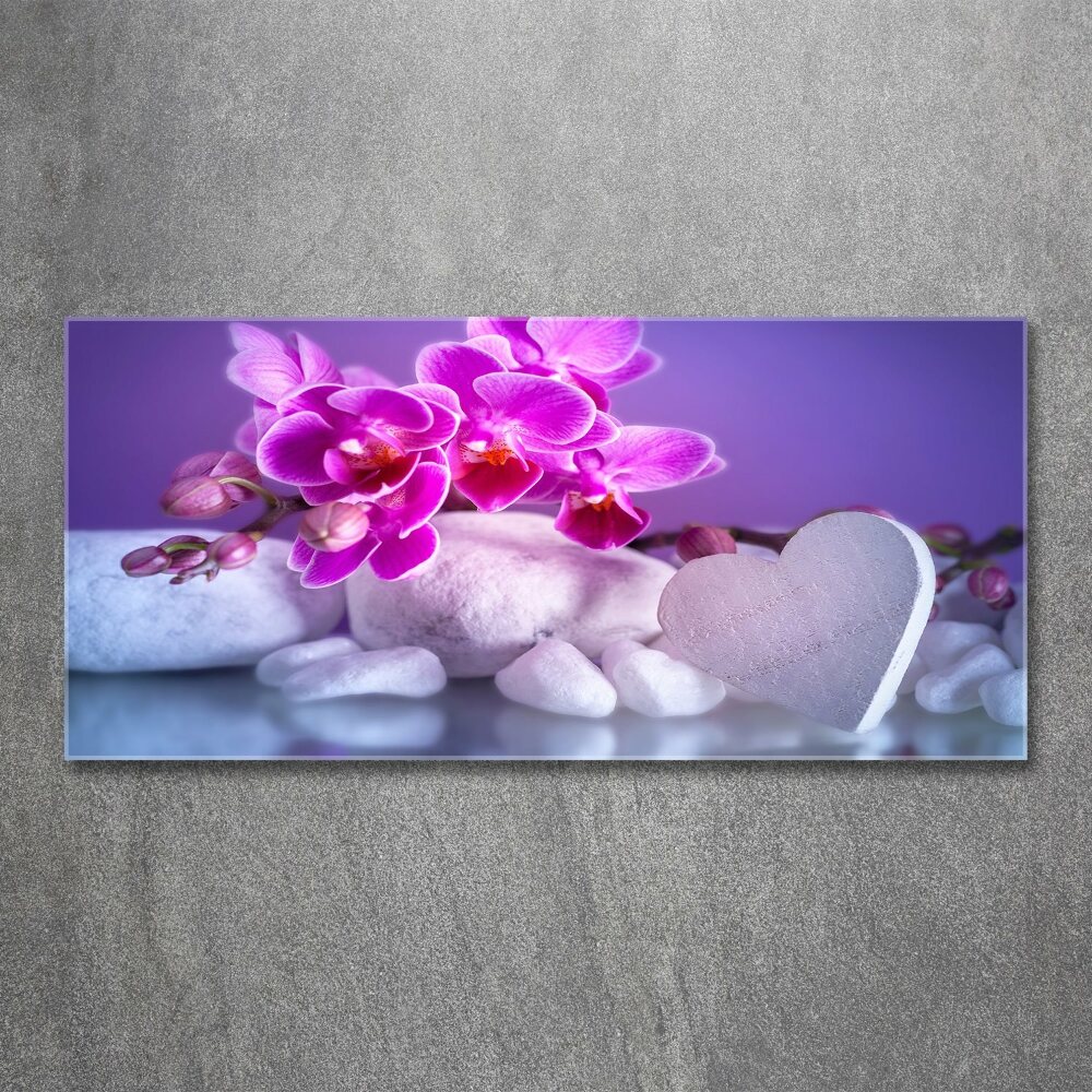 Foto obraz akryl do obýváku Orchidej a srdce