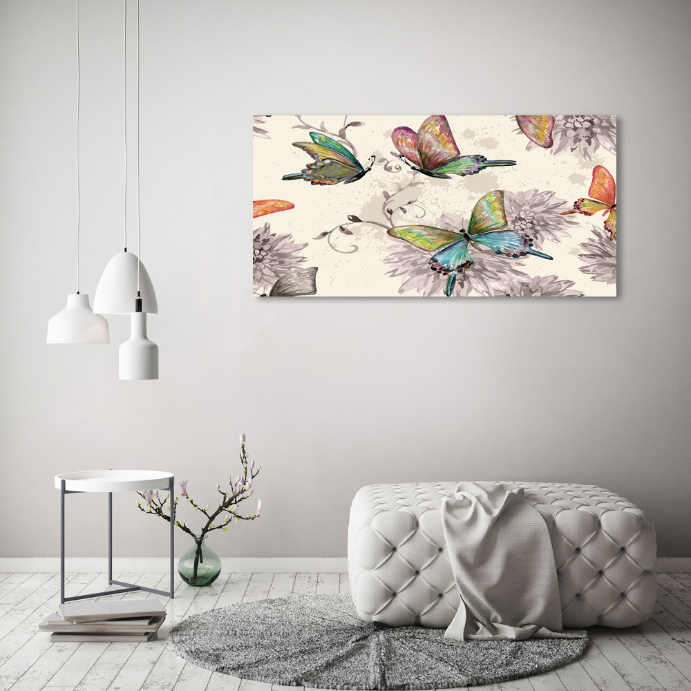 Foto obraz akrylové sklo Motýli a květiny