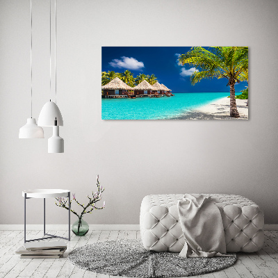 Foto obraz akryl do obýváku Maledivy bungalovy