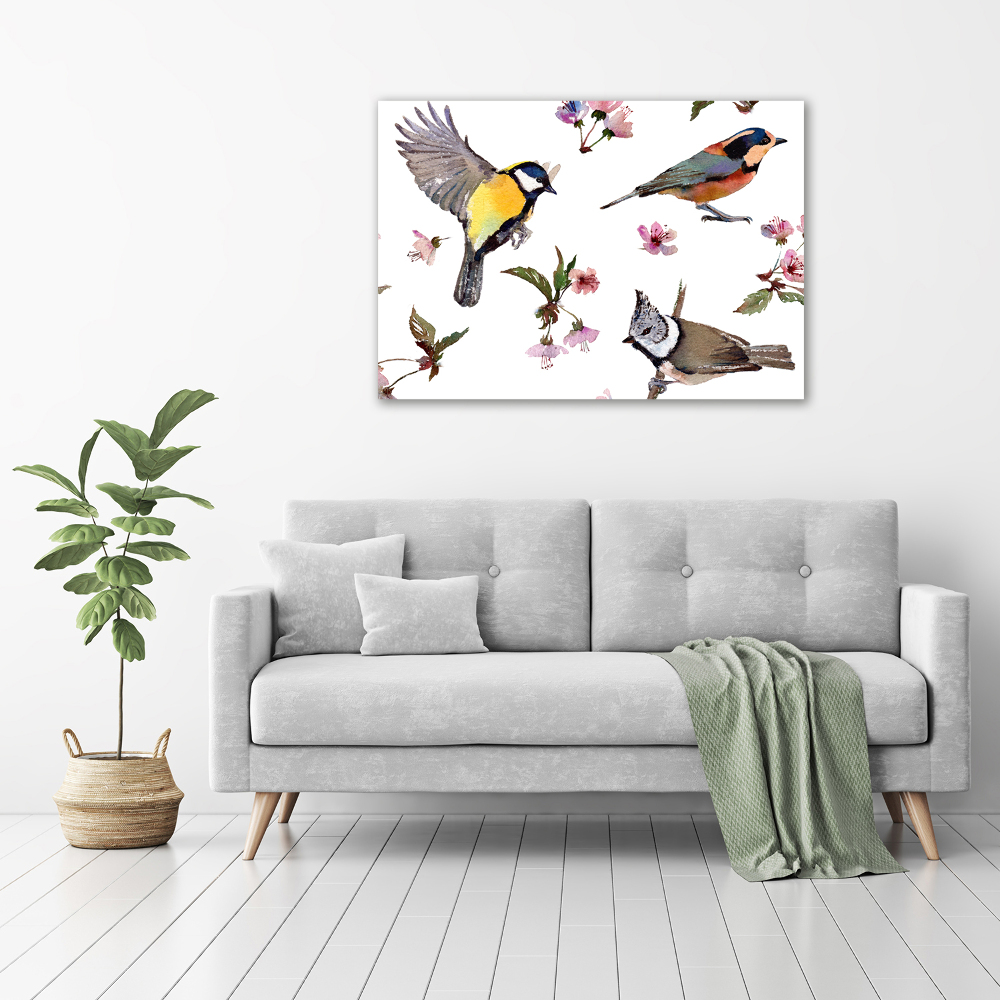 Foto obraz akrylový Ptáci květiny viště
