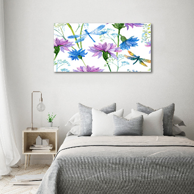 Moderní obraz fotografie na akrylu Květiny a vážky