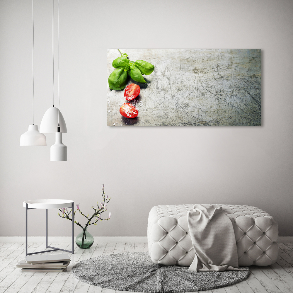 Foto obraz akrylový na stěnu Rajčata a bazilka