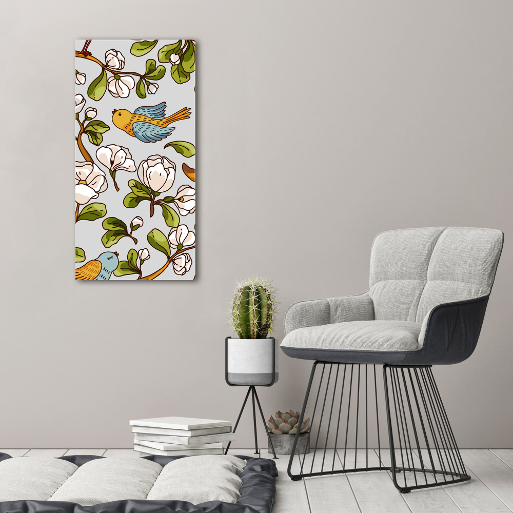 Foto obraz akryl do obýváku vertikální Ptáci a květiny