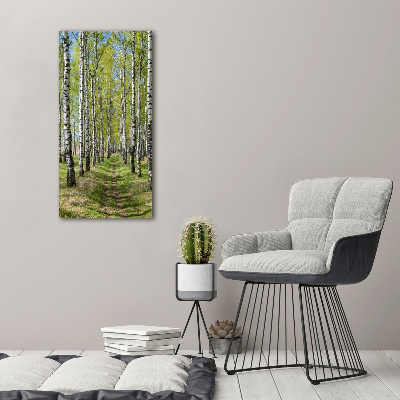 Moderní akrylový fotoobraz vertikální Břízový les