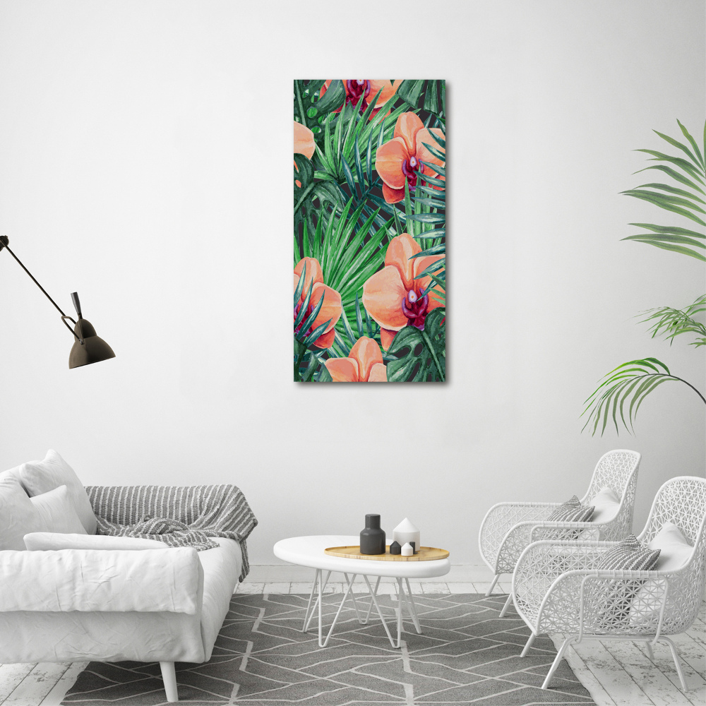 Foto obraz akrylové sklo vertikální Orchidej a palmy