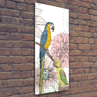 Foto obraz akrylové sklo vertikální Papoušci a květiny