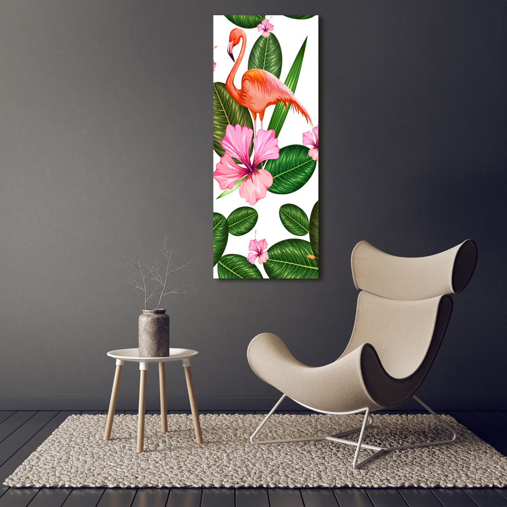 Foto obraz akrylový vertikální Plameňáci a květiny