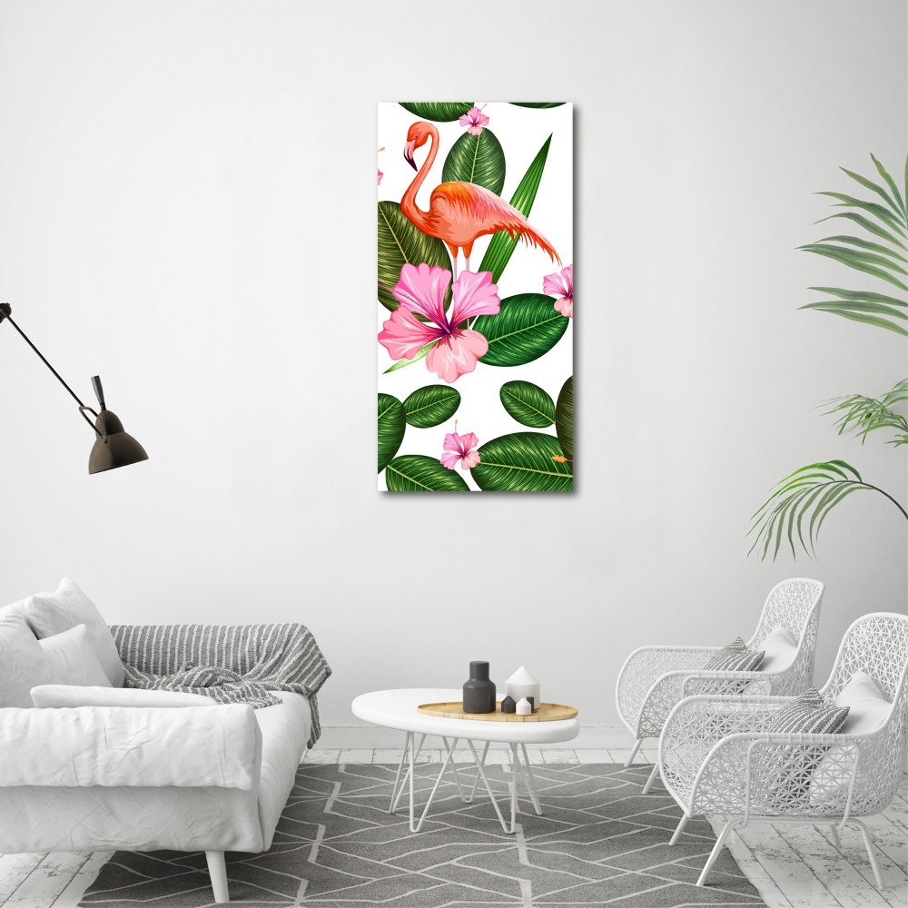 Foto obraz akrylový vertikální Plameňáci a květiny