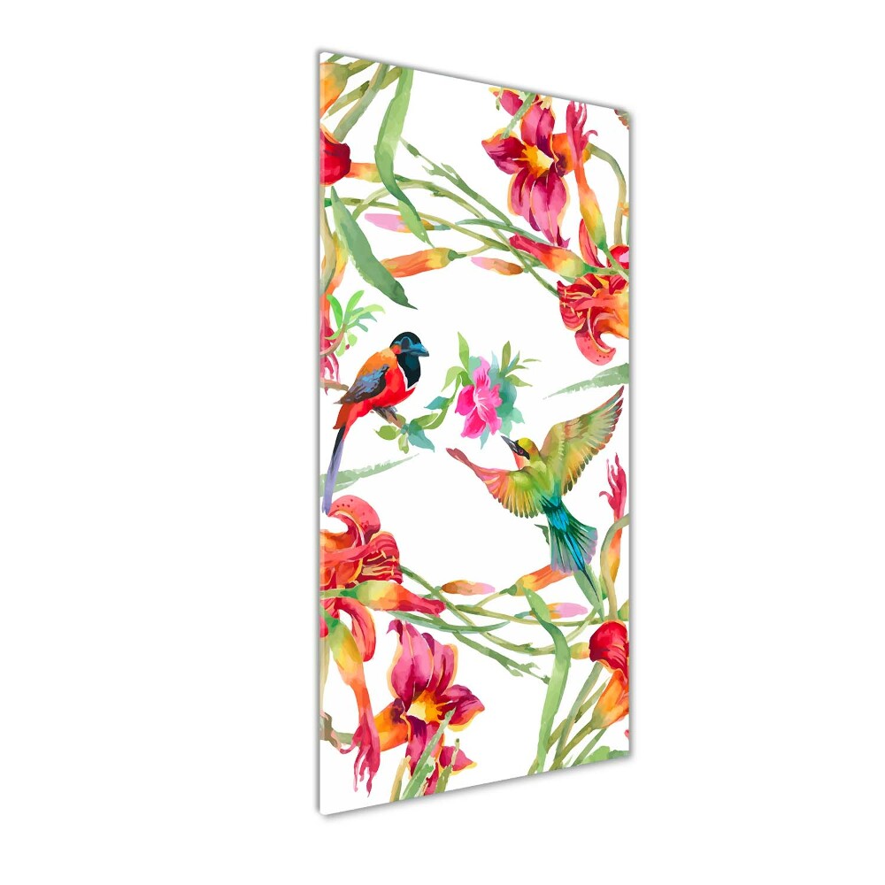 Foto obraz akryl do obýváku vertikální Ptáci a květiny