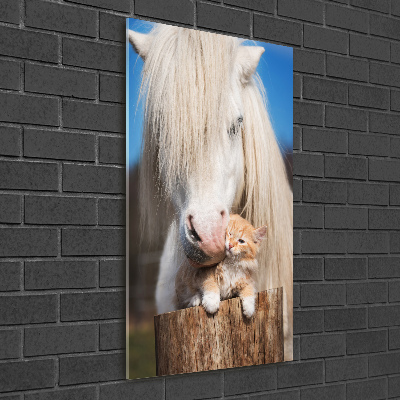 Foto obraz akrylový vertikální Bílý kůň s kočkou