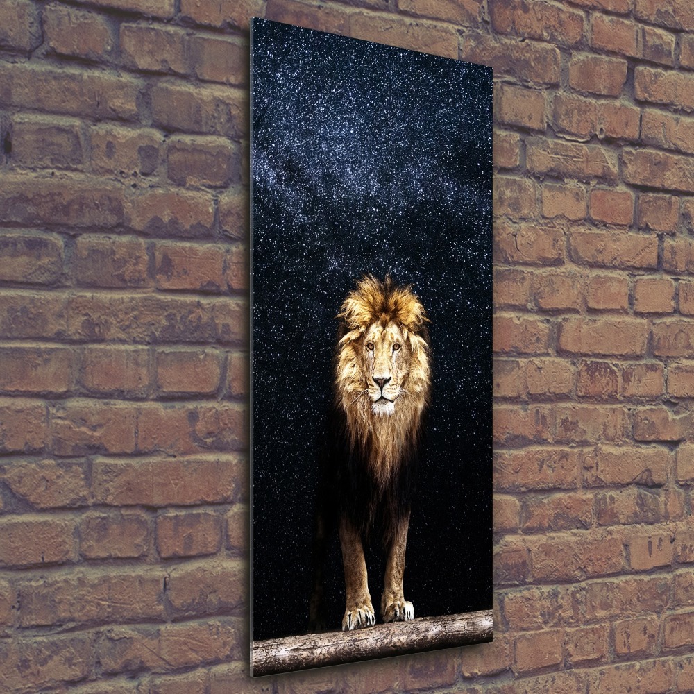 Foto obraz akrylový vertikální Lev na pozadí hvězd