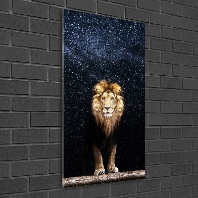 Foto obraz akrylový vertikální Lev na pozadí hvězd