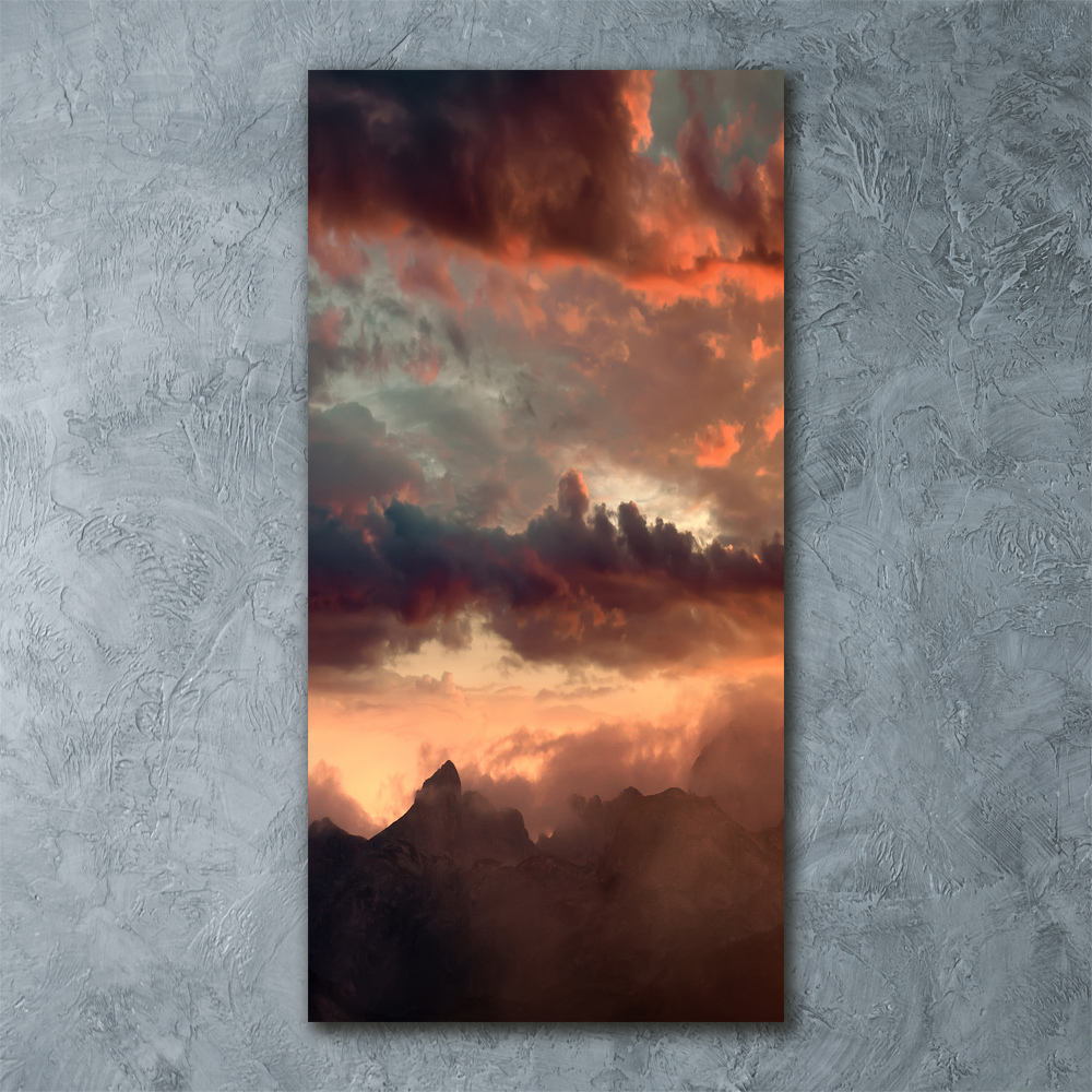 Foto obraz akrylový vertikální Západ slunce hory