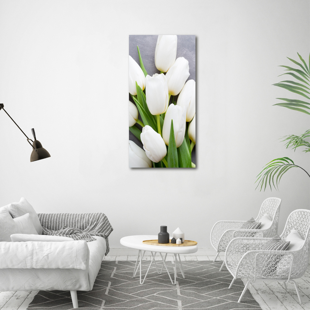 Vertikální Foto obraz na plátně Bílé tulipány