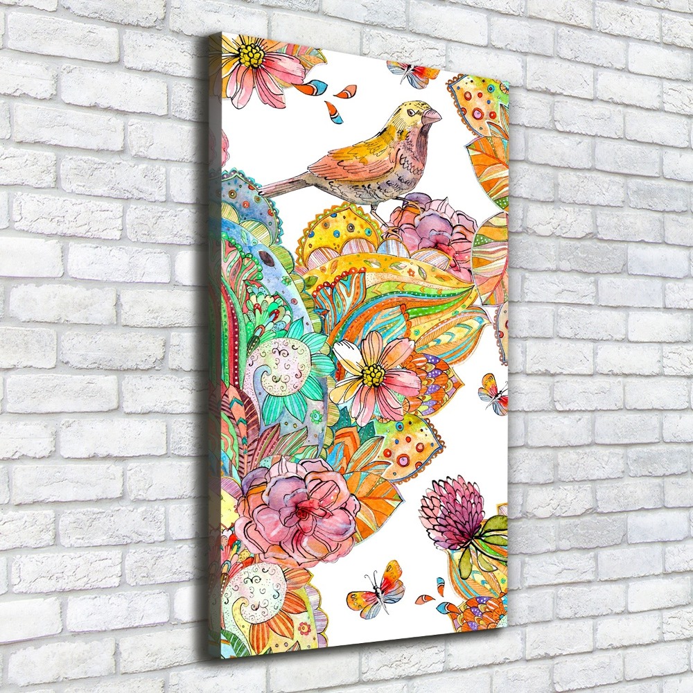 Vertikální Foto obraz na plátně Ptáci motýli květiny