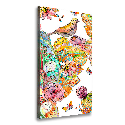 Vertikální Foto obraz na plátně Ptáci motýli květiny