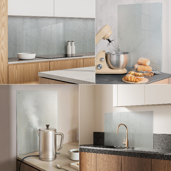 Skleněná deska za sporák s čtvercovým tvarem a poloprůsvitným provedením