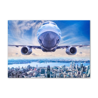 Moderní skleněný obraz z fotografie Letadlo na městem