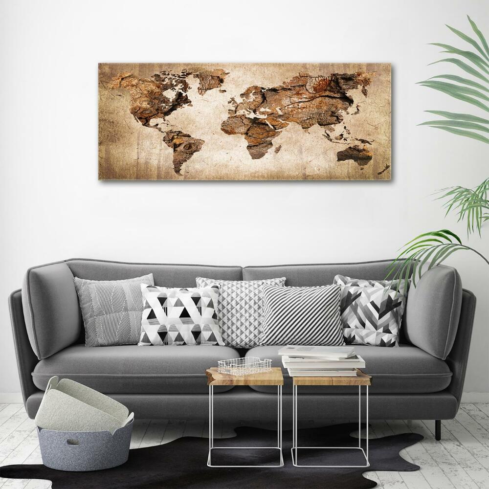 Foto obraz sklo tvrzené Mapa světa dřevo
