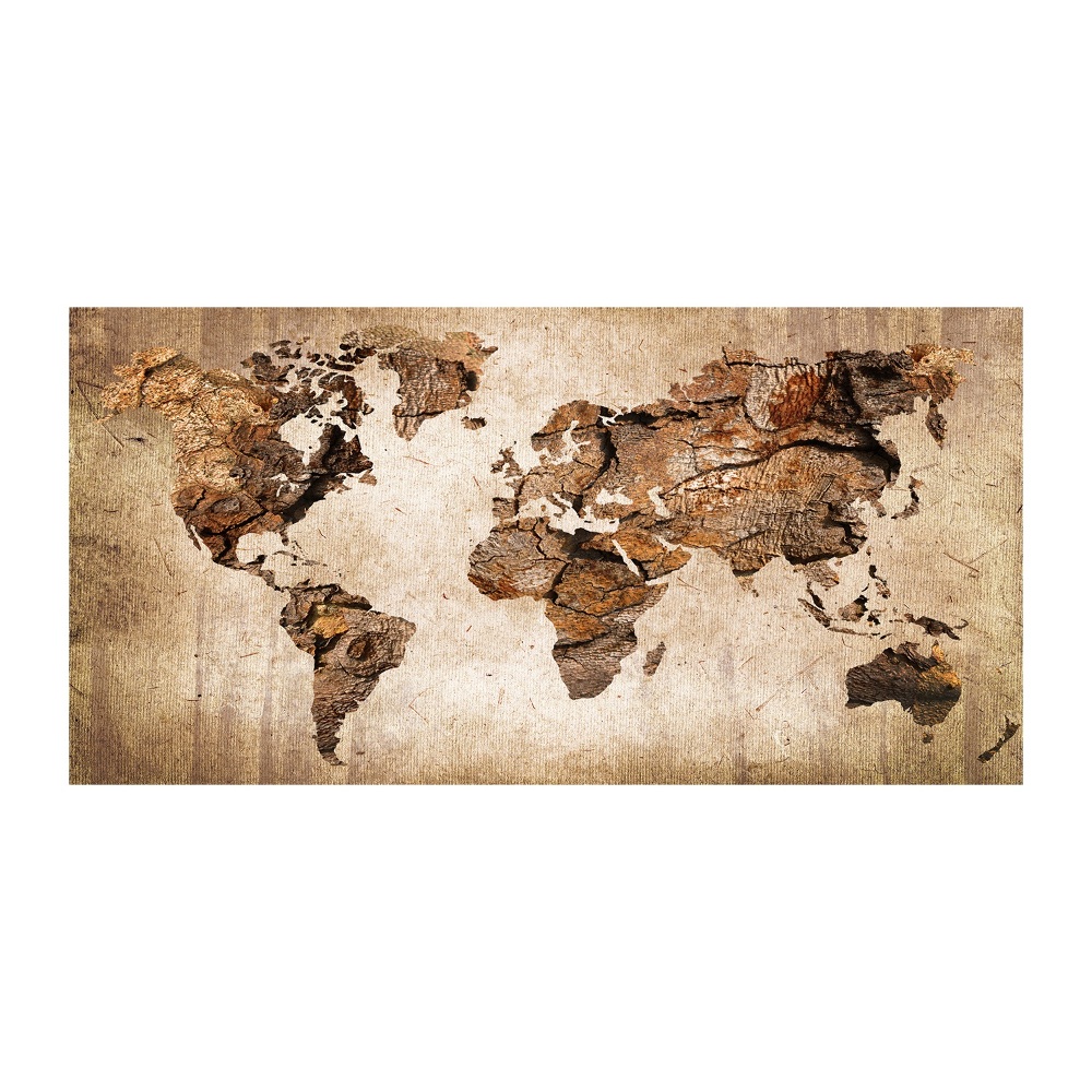 Foto obraz sklo tvrzené Mapa světa dřevo