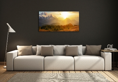 Foto obraz sklo tvrzené Západ slunce hory