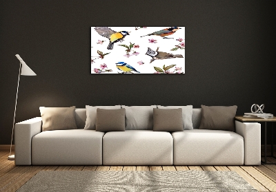 Fotoobraz na skle Ptáci květiny viště