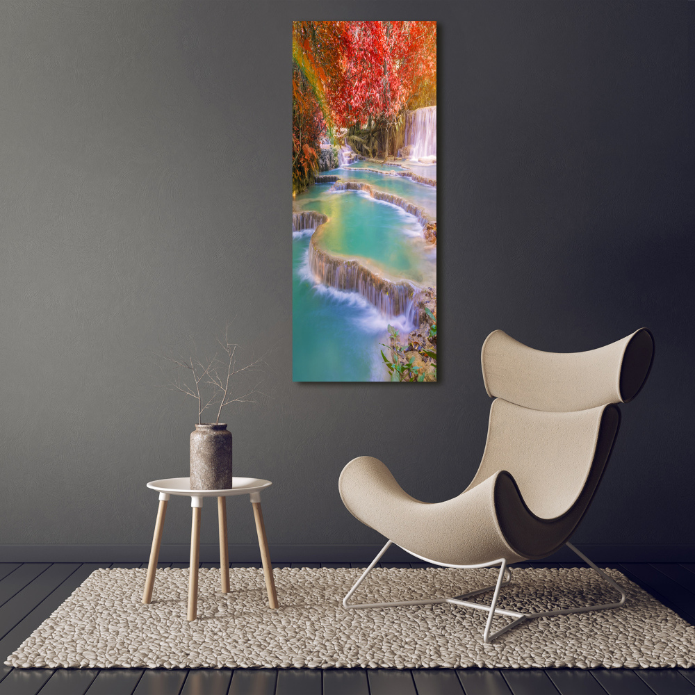 Vertikální Fotoobraz na skle Vodopád podzim