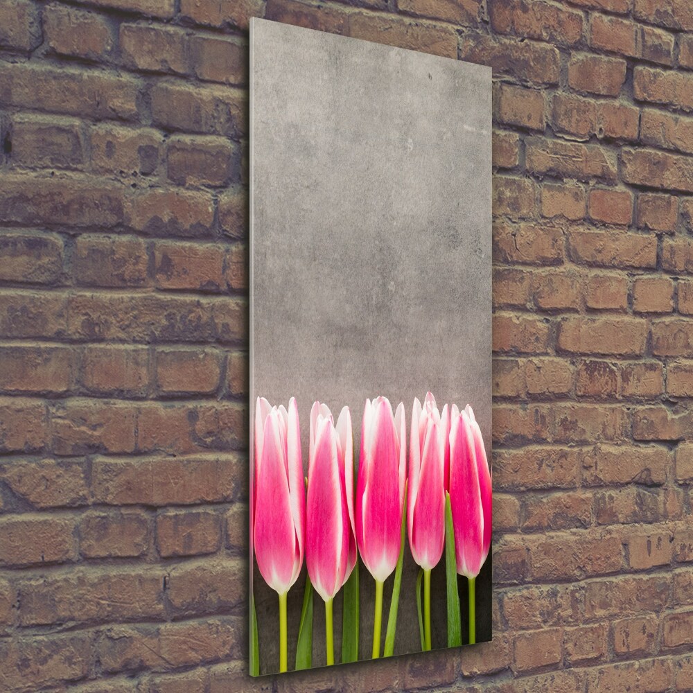 Vertikální Fotoobraz na skle Růžové tulipány