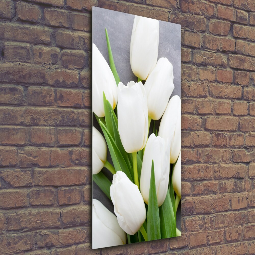 Vertikální Foto obraz fotografie na skle Bílé tulipány