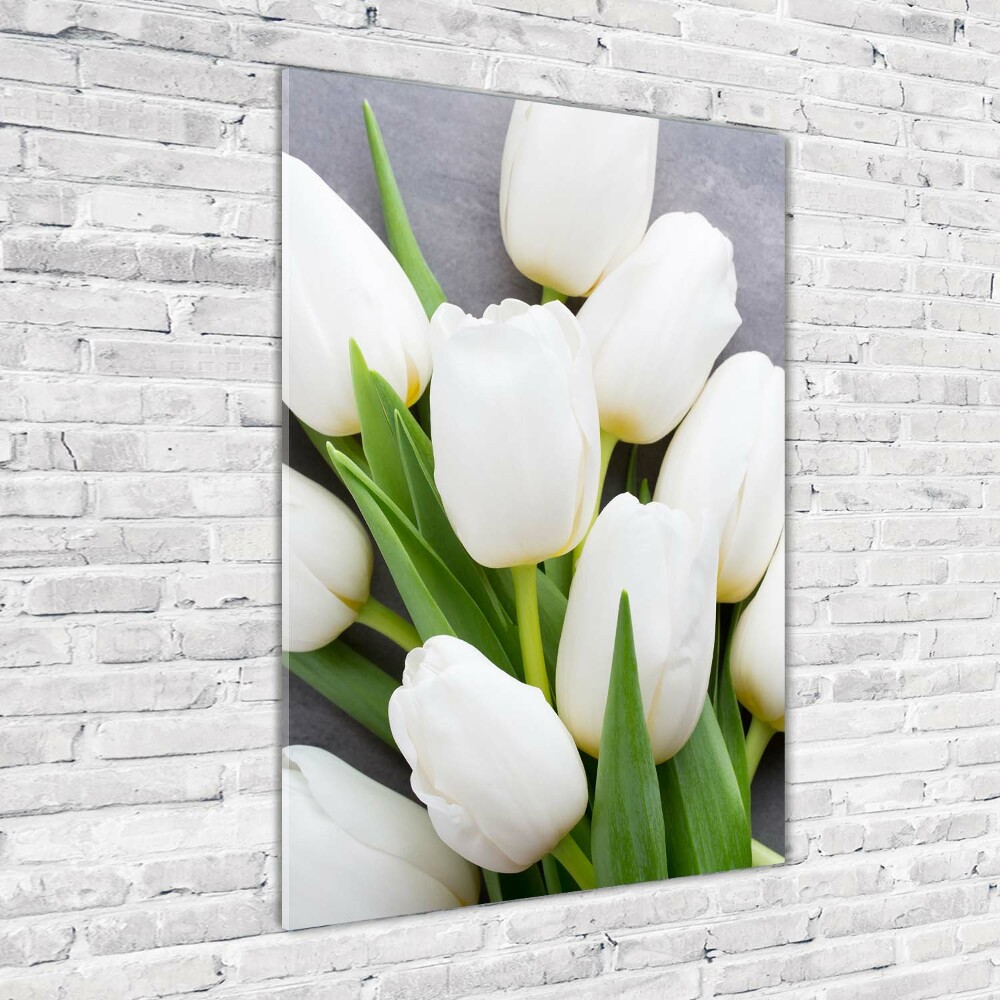 Vertikální Foto obraz fotografie na skle Bílé tulipány