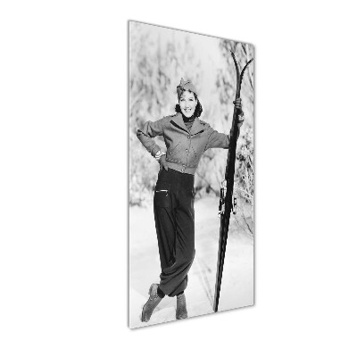 Vertikální Fotoobraz na skle Žena s lyžema