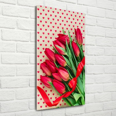 Vertikální Fotoobraz na skle Červené tulipány