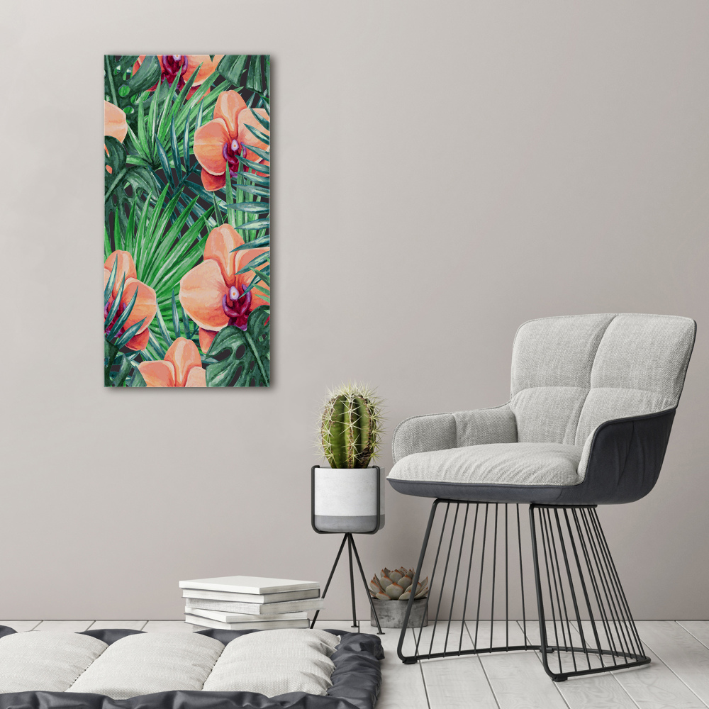 Vertikální Foto obraz skleněný svislý Orchidej a palmy