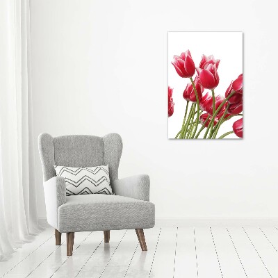 Vertikální Fotoobraz na skle Červené tulipány
