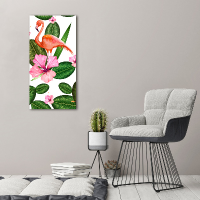 Vertikální Fotoobraz na skle Plameňáci a květiny
