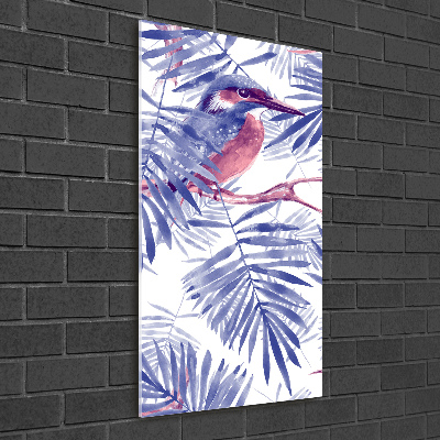 Vertikální Fotoobraz na skle Listí palmy a pták