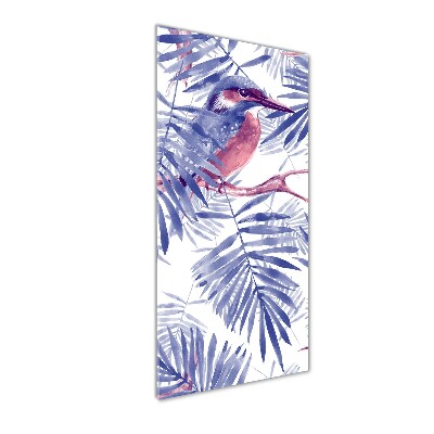 Vertikální Fotoobraz na skle Listí palmy a pták