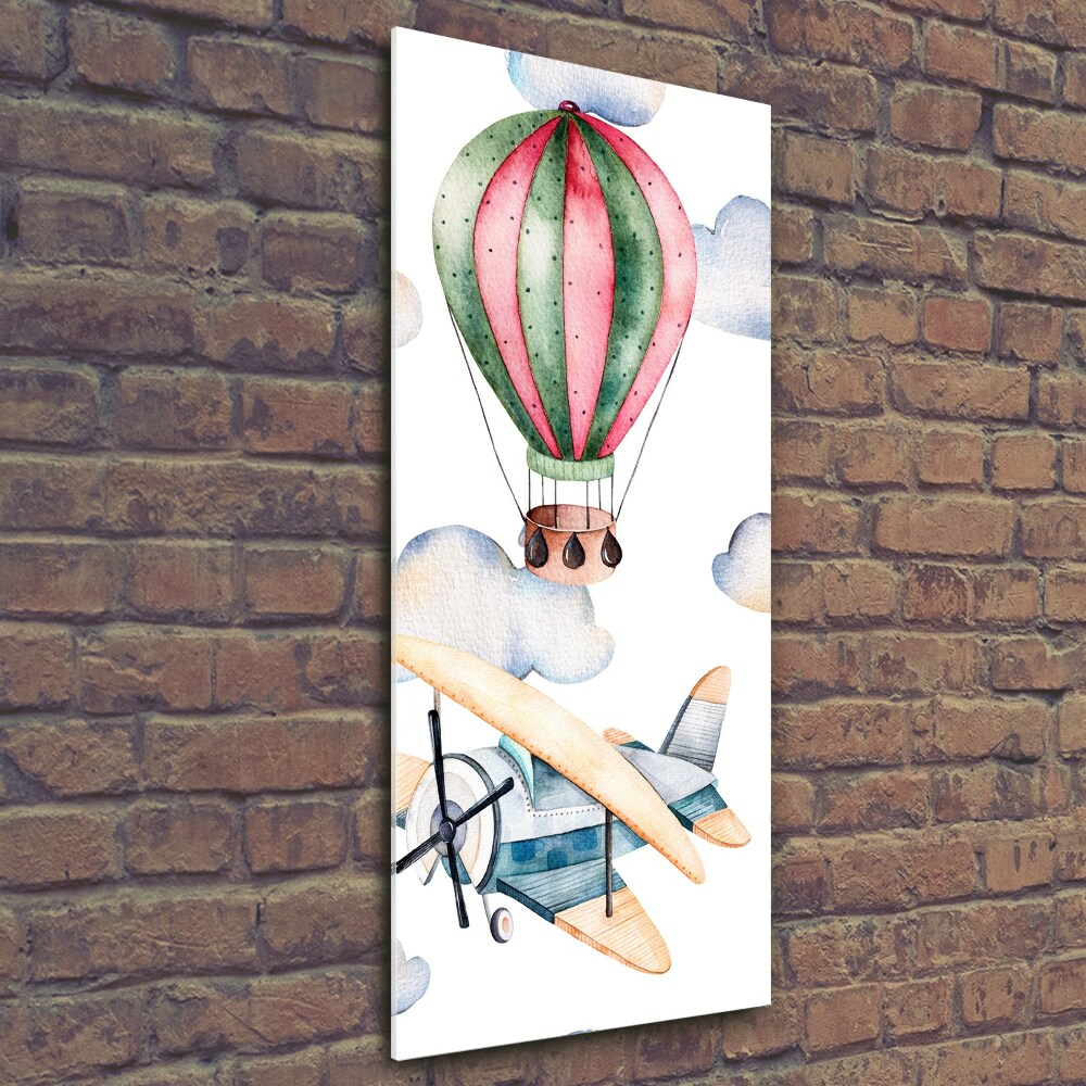 Vertikální Fotoobraz na skle Balóny a letadla