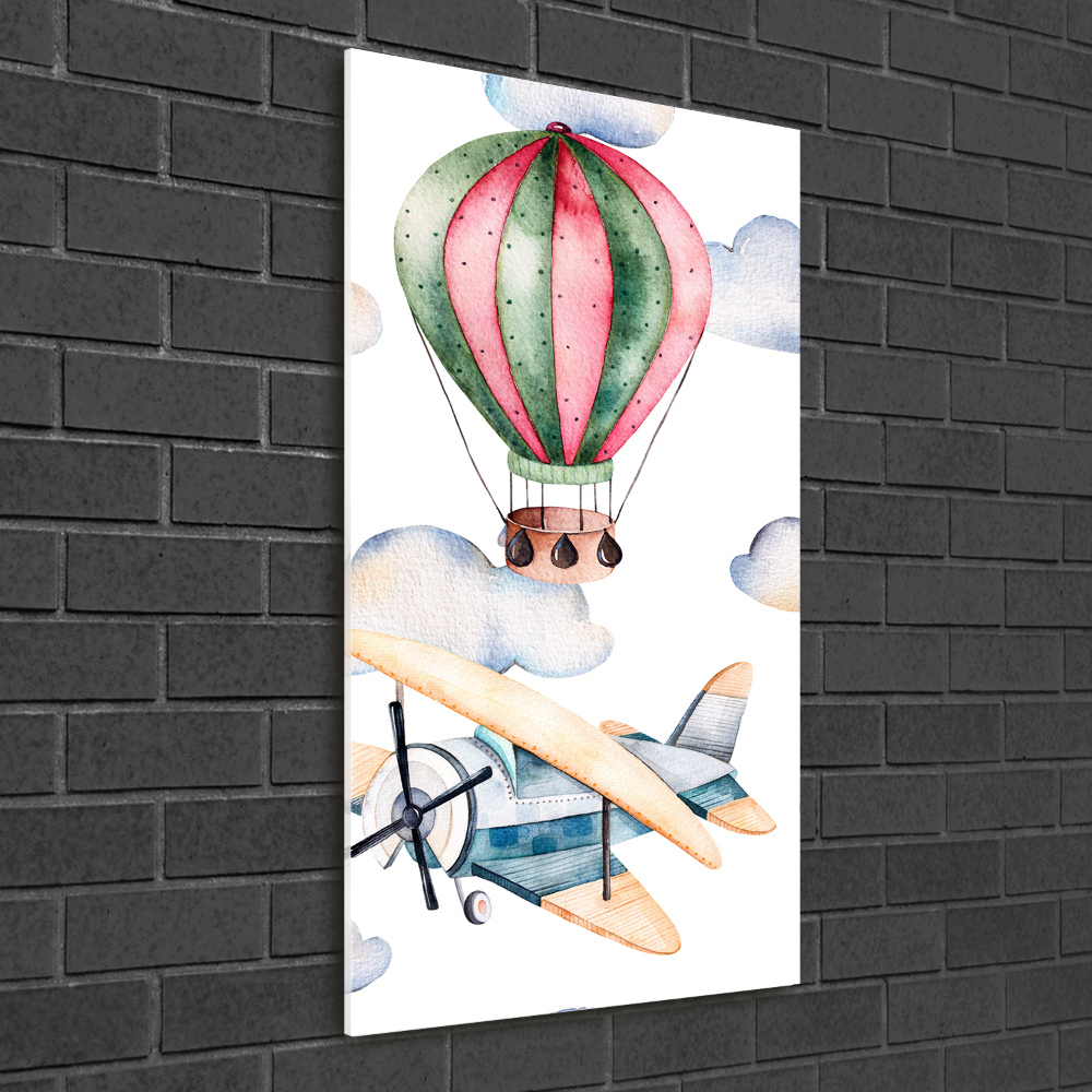 Vertikální Fotoobraz na skle Balóny a letadla
