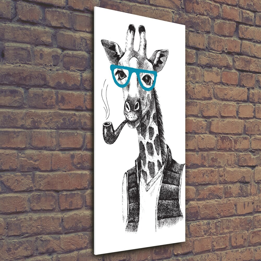 Vertikální Fotoobraz na skle Žirafa v brýlích