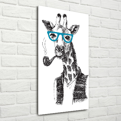 Vertikální Fotoobraz na skle Žirafa v brýlích