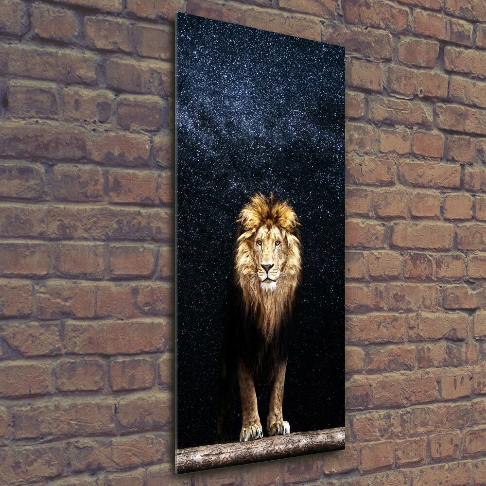 Vertikální Fotoobraz na skle Lev na pozadí hvězd