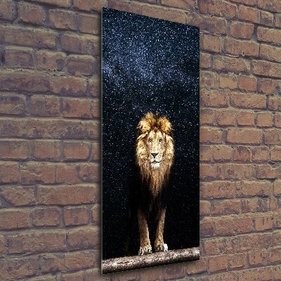 Vertikální Fotoobraz na skle Lev na pozadí hvězd