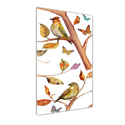 Vertikální Fotoobraz na skle Ptáci motýli listí