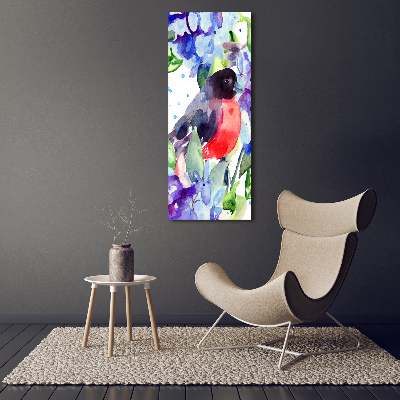Vertikální Foto obraz fotografie na skle Ptáci a květiny