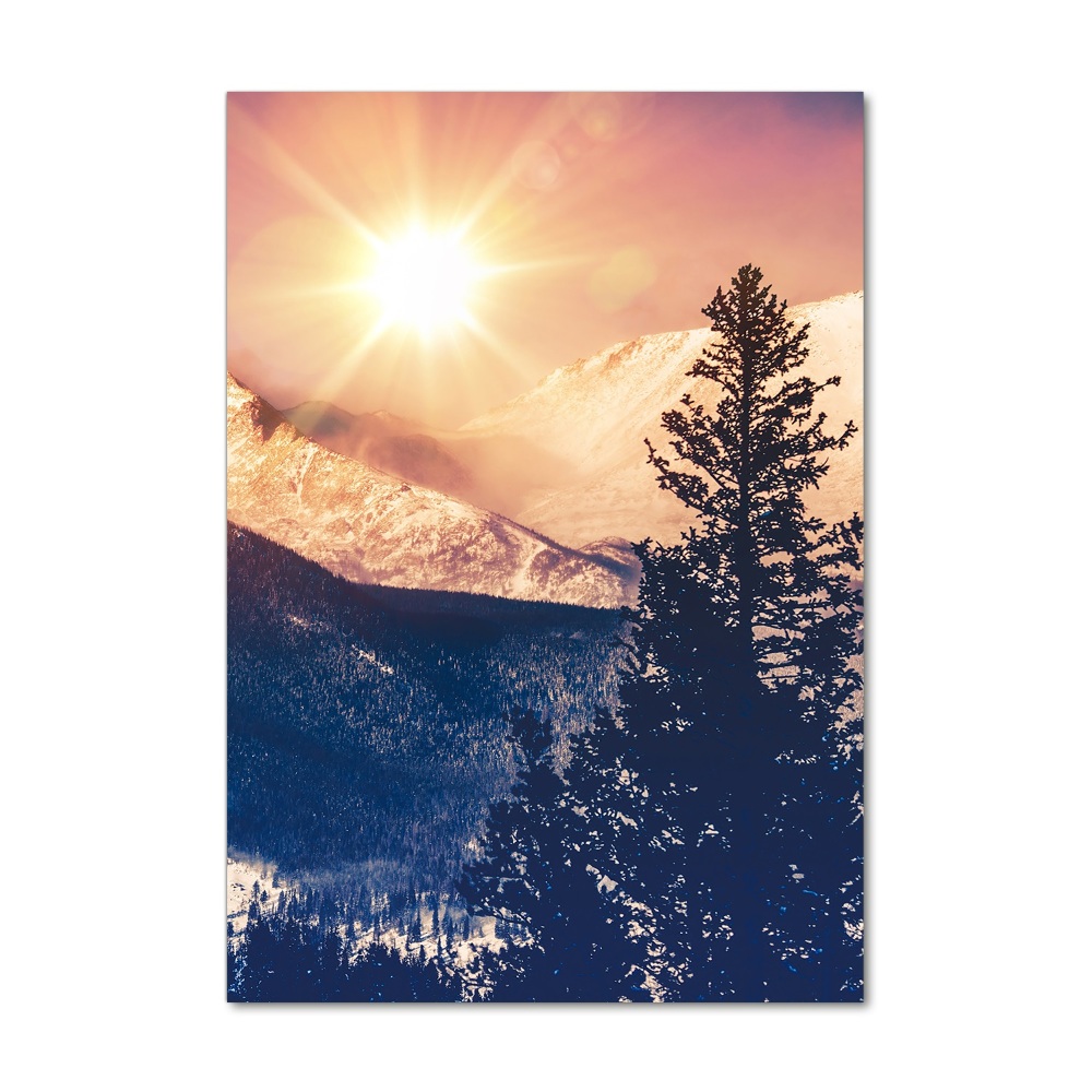 Vertikální Fotoobraz na skle Slunce nad horami