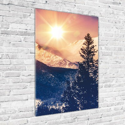 Vertikální Fotoobraz na skle Slunce nad horami